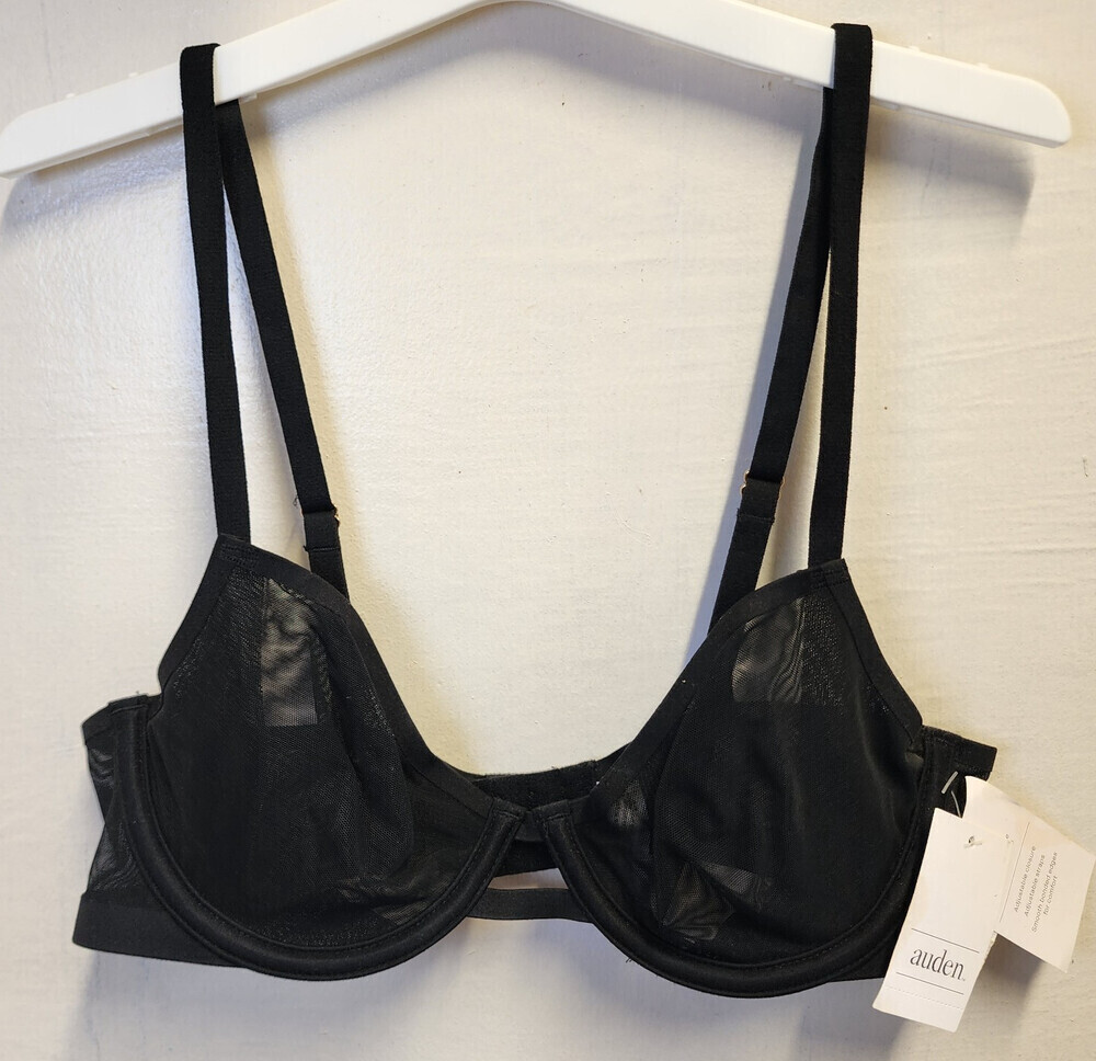 New Auden Women's Black Underwire Sheer Bra Adjustable Straps Size 32B